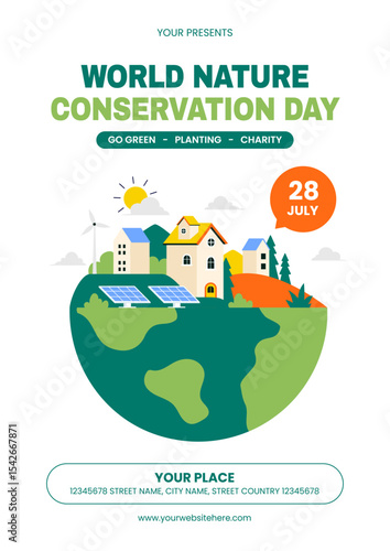 Environmental Protection Social Media Flyer for Nature Conservation Day in Flat Cartoon Style