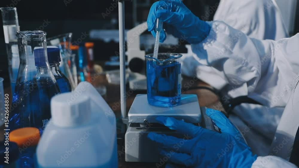 Technician holding blood tube test in the research laboratory / doctor hand taking a blood sample tube from a rack with machines of analysis in the lab background Technician holding blood tube test in the research laboratory / doctor hand taking a blood sample tube from a rack with machines of analysis in the lab background