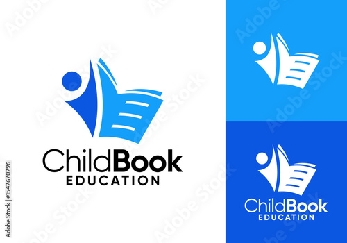 abstract children success and book logo. school education vector design concept