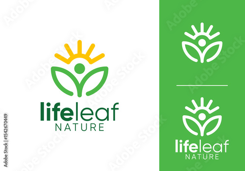 happy people with sun nature logo vector design concept	

