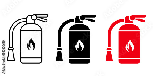 Flat vector illustration red fire extinguisher icon on white background. Vector illustration