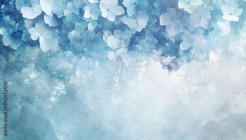 Soft blue hydrangea blossoms, watercolor effect, light and airy