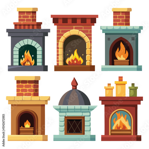 fireplace set isolated on white background