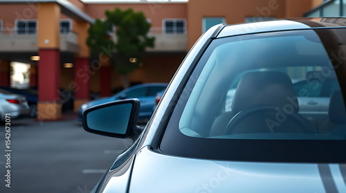 Wallpaper Mural Close Up View of Car Windshield and Side Mirror with Building Background Exterior Torontodigital.ca