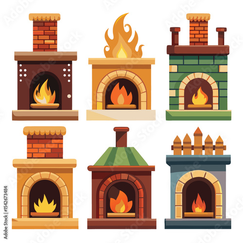 fireplace set isolated on white background