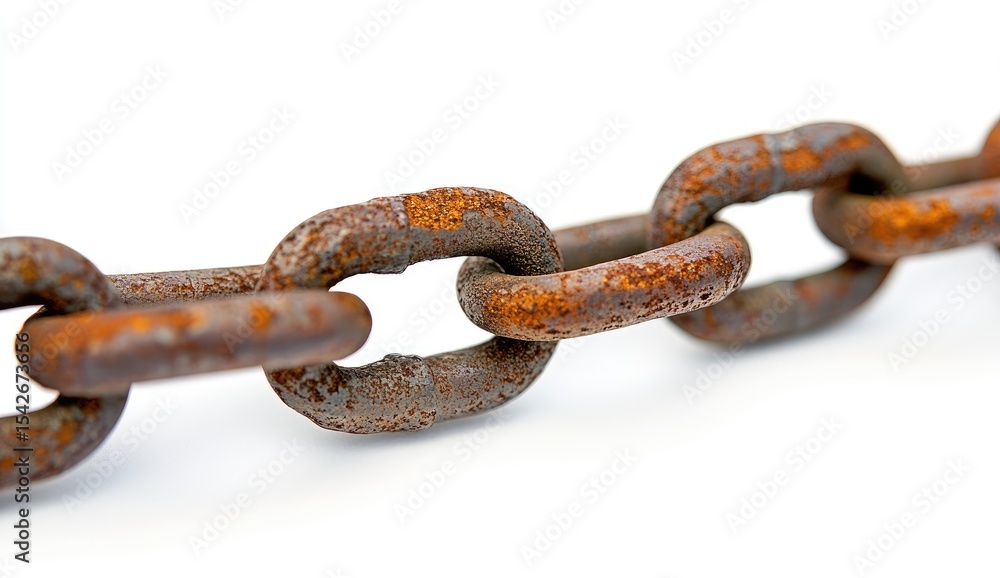 Obraz premium Rusty metal chain links against white background