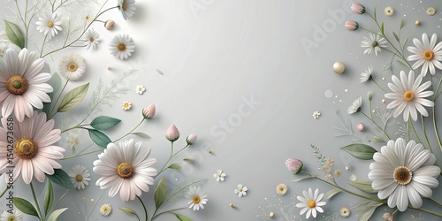 Elegant Pastel Floral Arrangement with Delicate Daisies and Buds on a Soft Gray Background