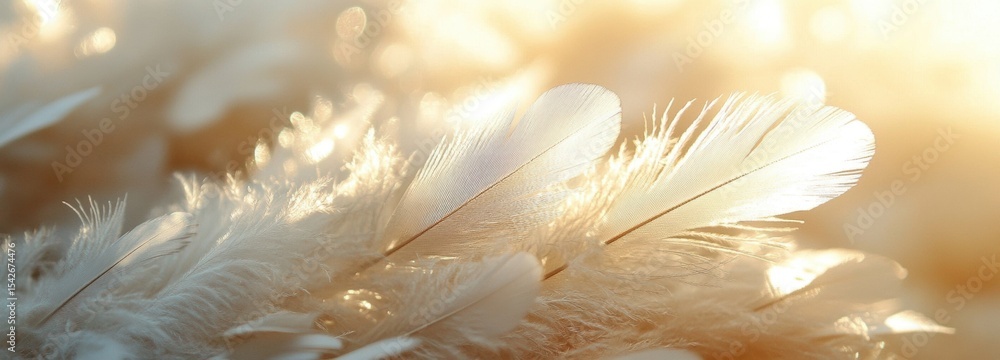 Naklejka premium Delicate white and silver feathers glistening under soft light in a serene setting