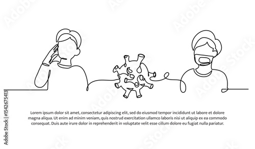 Vector illustration of bacterial contamination in humans. Modern flat in continuous line style.