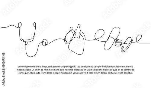 Vector illustration of examination and treatment of heart disease. Modern flat in continuous line style.