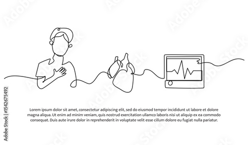 Vector illustration of examination of the patient's lungs on the monitor. Modern flat in continuous line style.