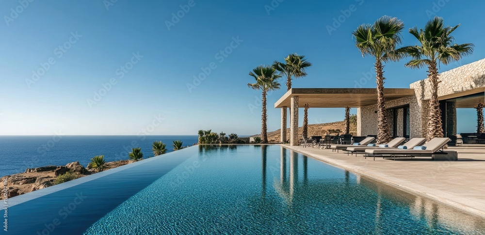 Fototapeta premium Luxurious infinity pool overlooking the ocean (1)