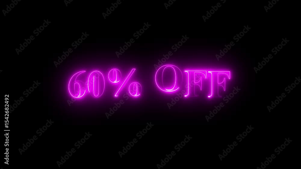 Neon “60% OFF” text animation on black background. Ecommerce promotions, discount offers, marketing videos, and banner ads Neon “60% OFF” text animation on black background. Ecommerce promotions, discount offers, marketing videos, and banner ads