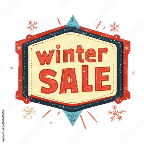 A cartoon-style illustration of a vintage sign with the words "Winter Sale" on it, surrounded by snowflakes. This image is perfect for websites and blogs to announce holiday sales and promotions.

