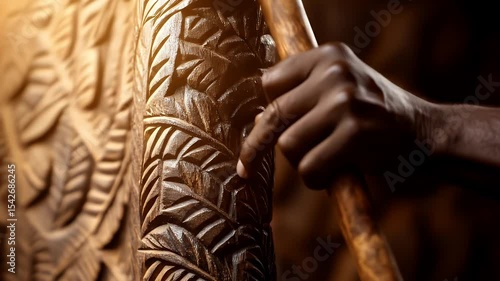 Carved wooden sculpture being worked on by a person