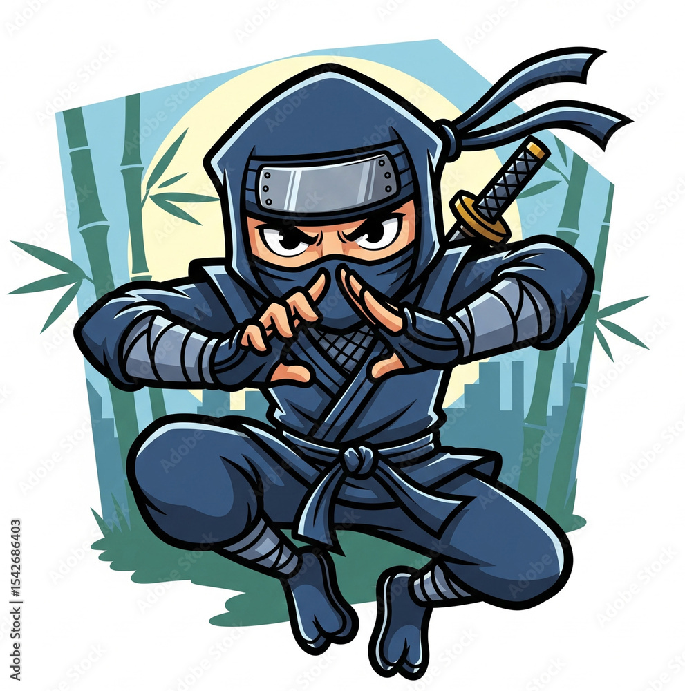 Naklejka premium cartoon ninja with sword