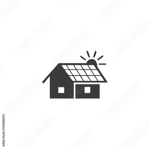 Solar Home House Icon with Solar Panels on the Roof Vector Silhouette Flat Icon Design