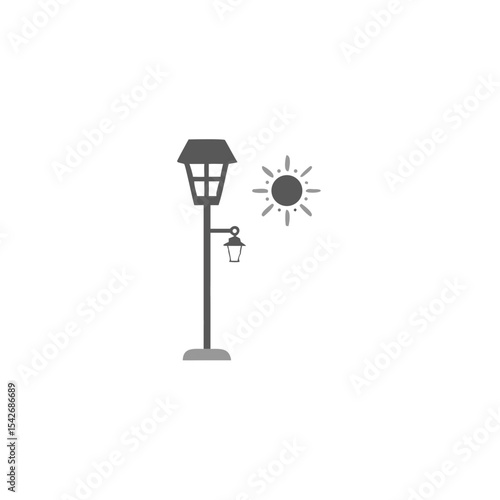 Solar Light Street Lamp with a Tiny Solar Panel Vector Silhouette Flat Icon Design