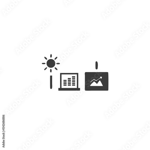Solar Weather Station Small Station Icon with Sun and Data Lines Vector Silhouette Flat Icon Design
