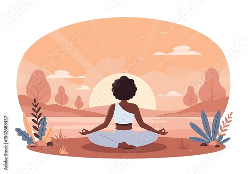 Wallpaper Mural Woman meditating at sunset in a serene landscape. Torontodigital.ca