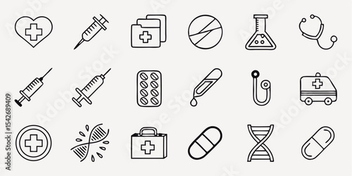 Black silhouette illustration of office supplies including binders, paper, pens, and other stationery items neatly arranged