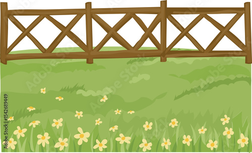 crossbar fence with yellow flowers vector icon for outdoor landscape, gardening or countryside scenery