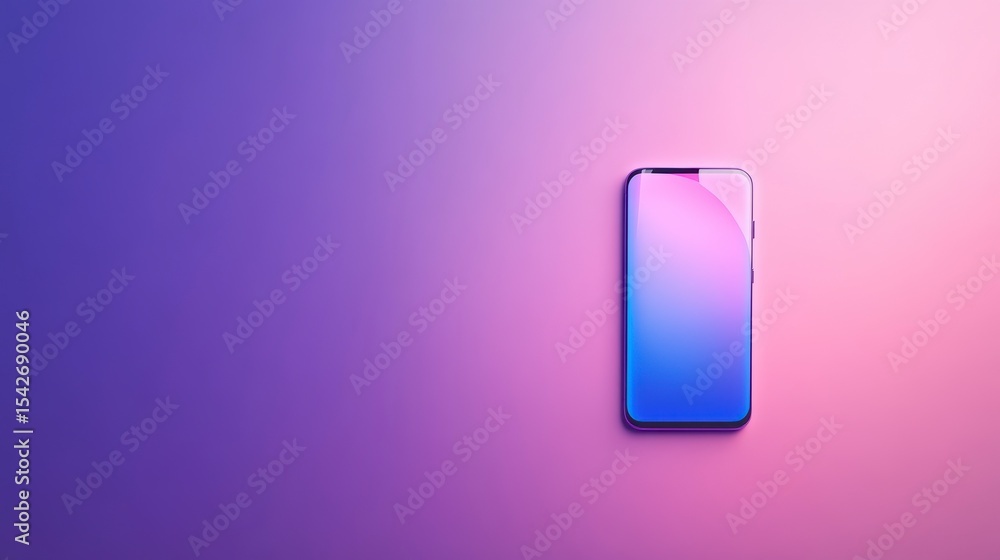 Smartphone with screen protector on vibrant purple-pink gradient background. Smartphone with screen protector on vibrant purple-pink gradient background.