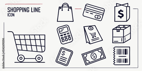 Black silhouette collection of shopping related icons including a cart bags credit cards store gift and cash register icon set