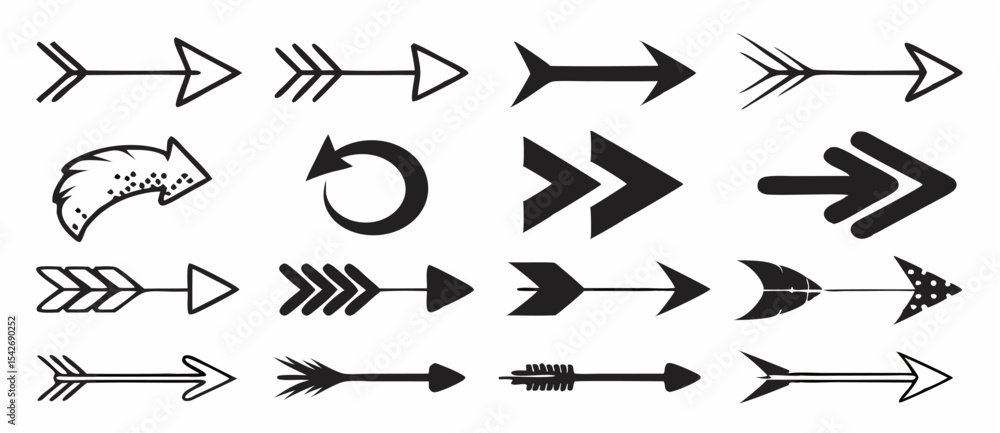 Black silhouette collection of eight different direction indicators including arrows and a flying bird illustration Black silhouette collection of eight different direction indicators including arrows and a flying bird illustration