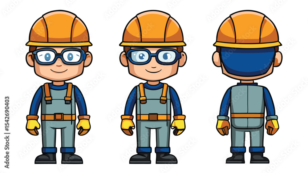 Technician worker icon wearing helmet overall uniform vector icon set character illustration Technician worker icon wearing helmet overall uniform vector icon set character illustration