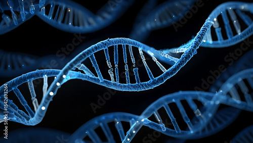Glowing blue dna strands double helix genetics science