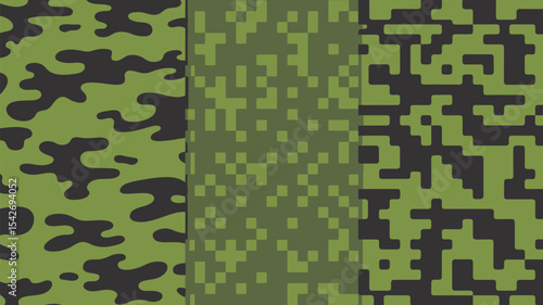 Vector camouflage pattern background texture military army green pixelated seamless design for textile fabric editable stock vector illustration