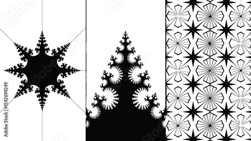 Fractal art mandelbrot set julia set geometric patterns complex numbers mathematical art gray black design editable stock vector illustration