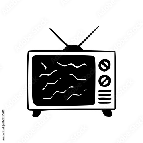 vintage television with signal interference illustration