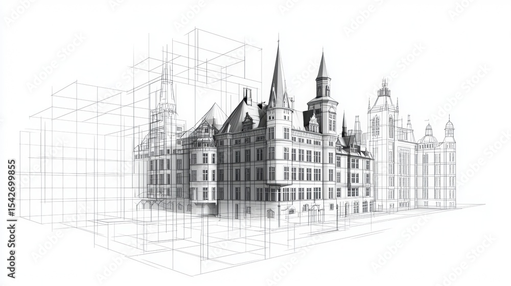 Naklejka premium Elegant Line Art of a European Landmark in High Fidelity Style