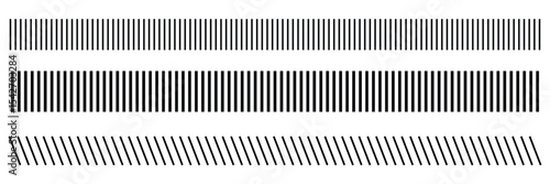 Slash line. Border with diagonal lines. Angle of tilt stripes. Black pattern of footer isolated vector on white background. Vector Illustration .  