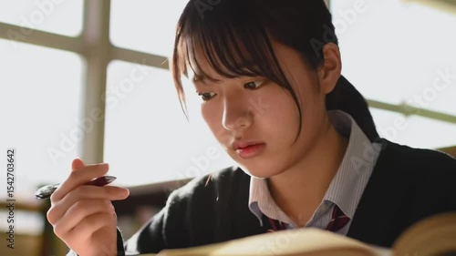 勉強をする女子高生
