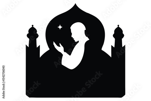 Hand drawn silhouette of fajr prayer in karbala