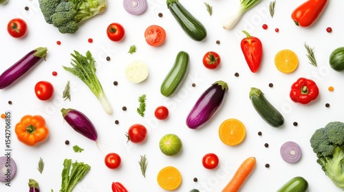 Colorful arrangement of fresh vegetables and fruits