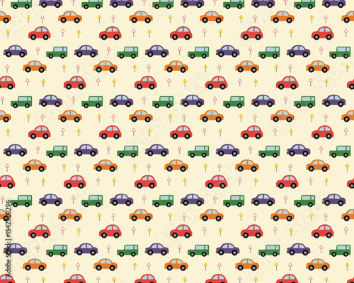 Kids Seamless Car and Road Sign Pattern