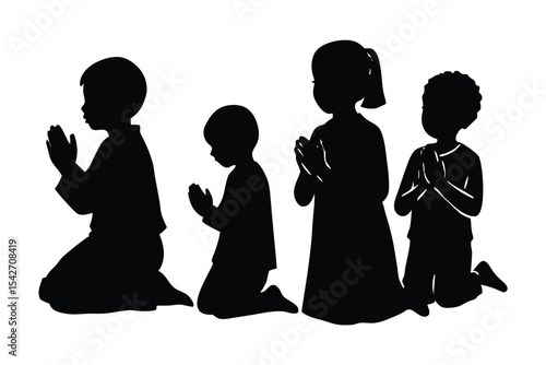 Hand drawn silhouette sketch of fasting children