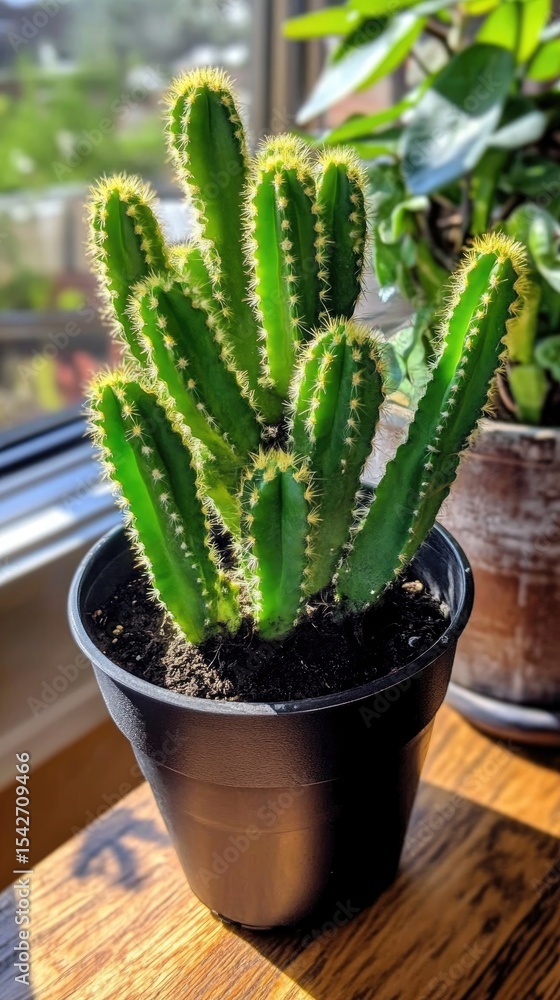 Fototapeta premium Tall Cactus in Black Pot