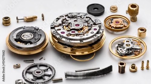 Intricate watch movement parts displayed artistically