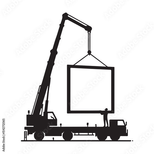 Crane Lifting Billboard Silhouette Vector Graphic Design Illustration