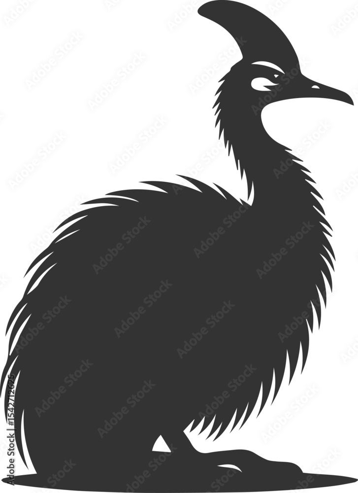 Fototapeta premium Black illustration vector of a cassowary bird silhouette drawing