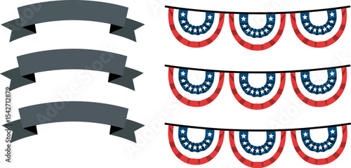 Patriotic banners and ribbons vector illustration american flag bunting graphic design independence day celebration editable stock vector illustration