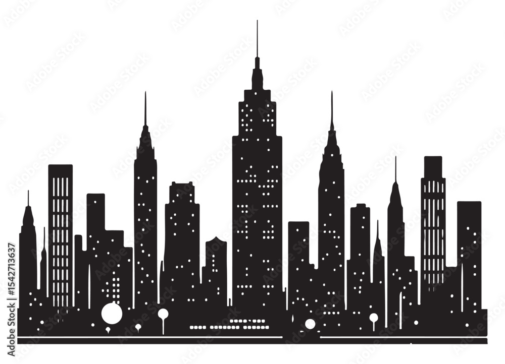 Naklejka premium Stunning Black Silhouette of New York City Skyline Vector Illustration