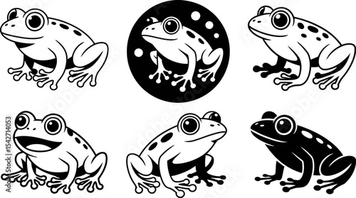 Frog vector illustration set cartoon amphibian animal drawing clipart graphic design isolated on white background editable stock vector illustration