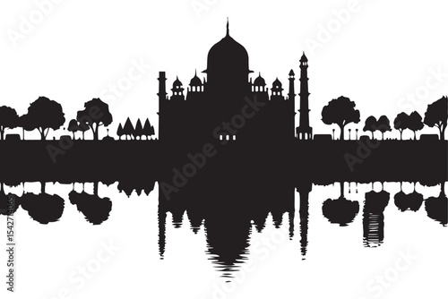 Taj Mahal silhouette reflecting architecture masterpiece historical landmark vector