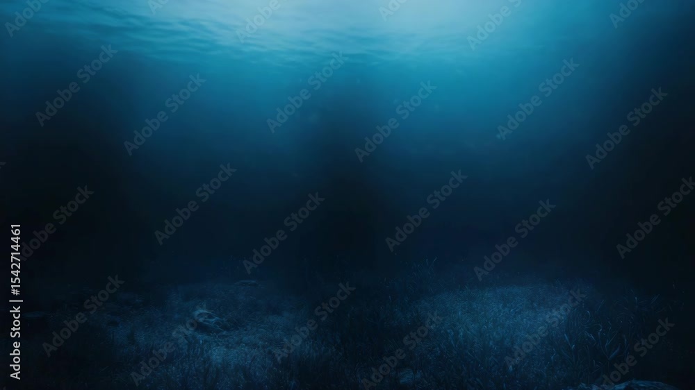 Dark Blue Deep Sea Underwater Scene with Light Rays Dark Blue Deep Sea Underwater Scene with Light Rays